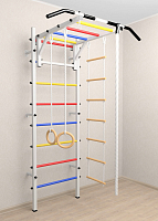 Шведская стенка Sv Sport усиленная 621 (Турник рукоход/Канат/Кольца/Лестница) ( Белый) ( Разноцветные перекладины)