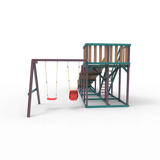 картинка Детская площадка - деревянная горка Пикник "Зима №3" Лила с качельной балкой от магазина Лазалка