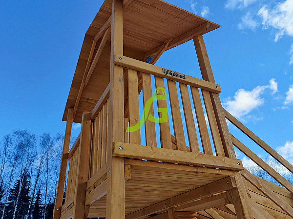 картинка Зимняя деревянная горка "IgraGrad Snow Fox (Домик)", скат 10 м от магазина Лазалка