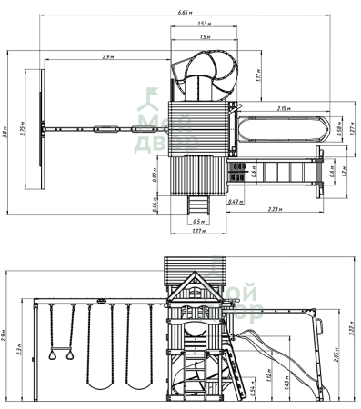 Детская игровая площадка "Панорама" с винтовой трубой, спуском и рукоходом