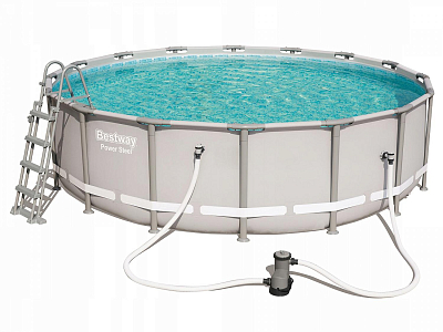 Каркасный бассейн 488х122см, 19480л, фильтр-насос 5678 л/ч, тент, лестница, Bestway, 56451 BW