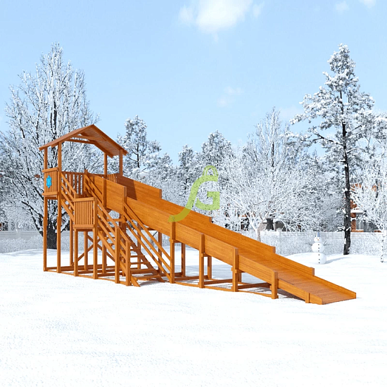 картинка Зимняя деревянная горка "IgraGrad Snow Fox (Домик)", скат 10 м от магазина Лазалка