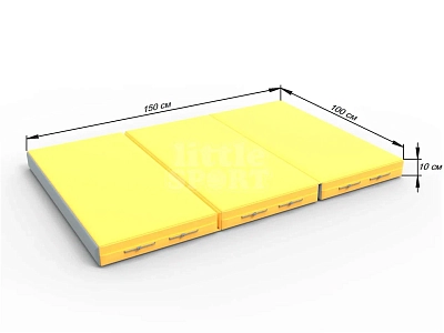 картинка Мат кожзам LittleSport (100х150х10см) складной в 3 сложения серый\желтый от магазина БэбиСпорт