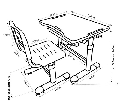 Комплект парта и стул-трансформеры FunDesk Sole Grey (серый)