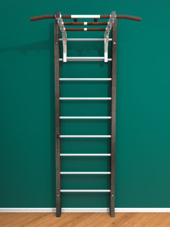 Брашированная шведская стенка "Кастерли" Черный с турником (Белые ступени)