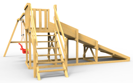 Детская площадка - деревянная горка  Пикник "Зима №2" с качельной балкой