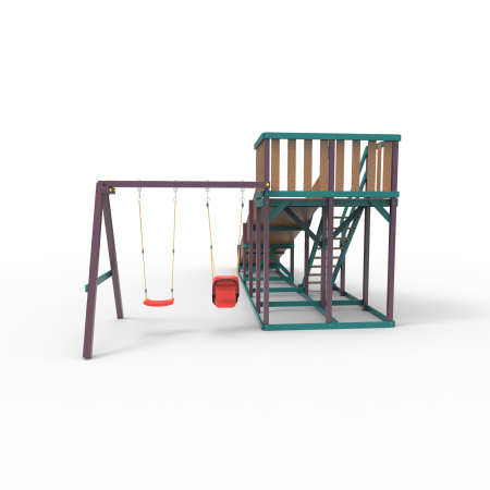 Детская площадка - деревянная горка Пикник "Зима №3" Лила с качельной балкой