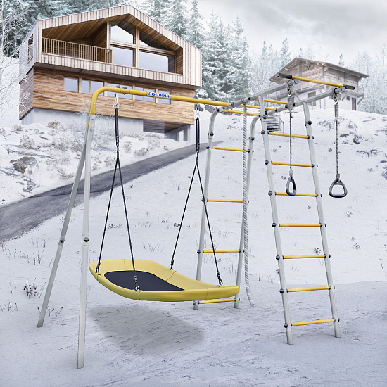 картинка Детский спортивный комплекс для дачи ROMANA Лесная поляна - 3 (желтый/серый) от магазина Лазалка