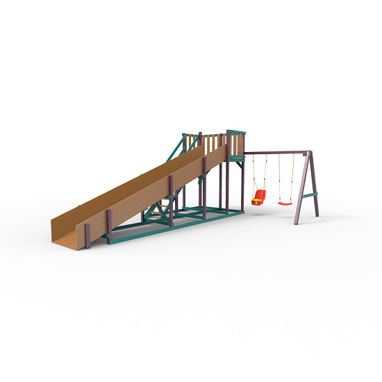 картинка Детская площадка - деревянная горка Пикник "Зима №3" Лила с качельной балкой от магазина Лазалка