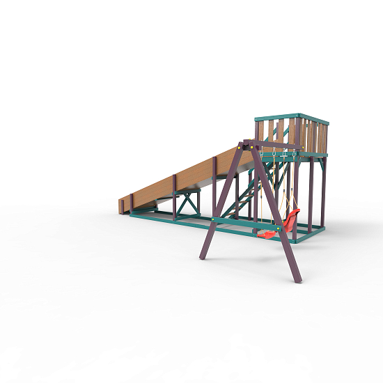 картинка Детская площадка - деревянная горка Пикник "Зима №3" Лила с качельной балкой от магазина Лазалка