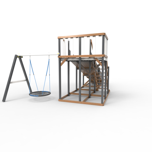 Детская площадка - деревянная горка Пикник "Зима №3" Ультра с качелями "Гнездо"