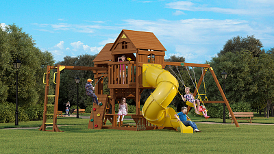 картинка Детская игровая площадка "Панорама" с винтовой трубой и рукоходом от магазина БэбиСпорт