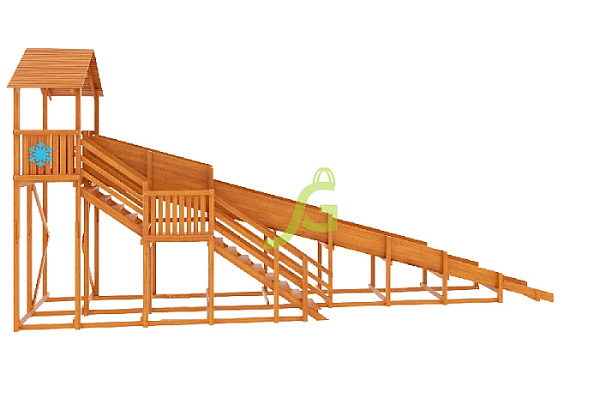 картинка Зимняя деревянная горка "IgraGrad Snow Fox (Домик)", скат 10 м от магазина Лазалка