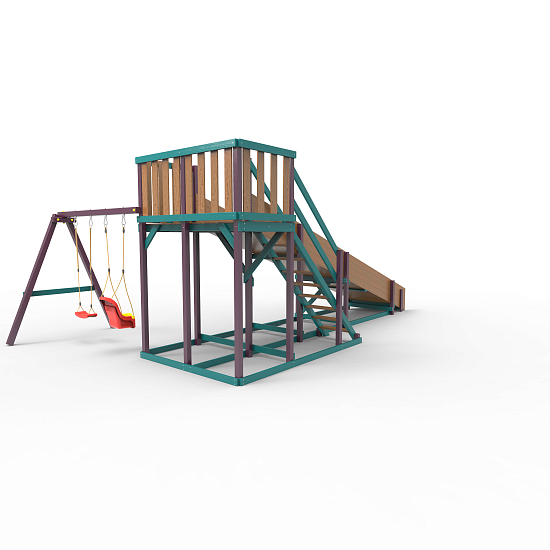картинка Детская площадка - деревянная горка Пикник "Зима №3" Лила с качельной балкой от магазина Лазалка