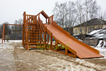 Детская деревянная зимняя горка IgraGrad Snow Fox 5,9 м + Панда Фани Gride
