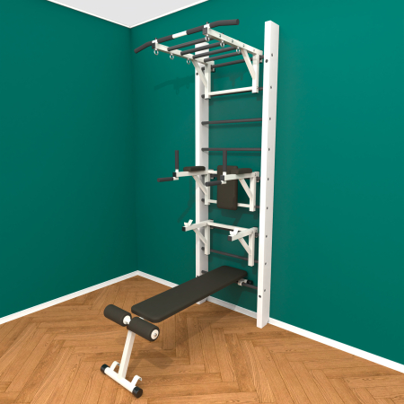 картинка Брашированная шведская стенка "Кастерли" Белый РБСШ (Черные ступени) от магазина Лазалка