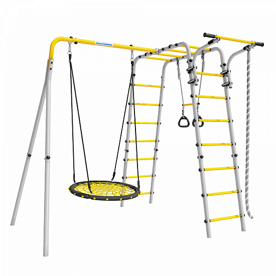 картинка Детский спортивный комплекс для дачи ROMANA Веселая лужайка - 2 (желтый/серый) от магазина Лазалка