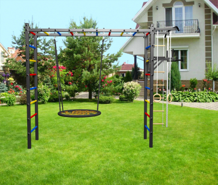 картинка Уличная шведская стенка Sv Sport рукоход У524.2 (Турник/Брусья/Гнездо 115см/Канат/кольца/лестница) от магазина Лазалка